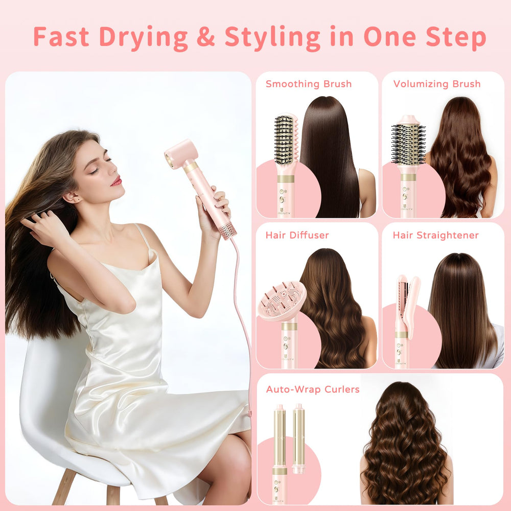 WeBeauty Hair Dryer Brush compact case view in pink emphasizes portable, travel-ready design.