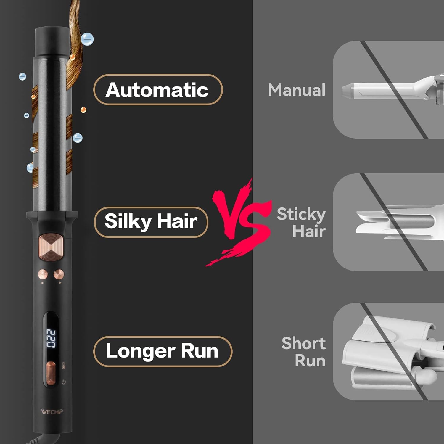 WeBeauty long-hair styling with the 5.5-inch barrel for smooth waves.