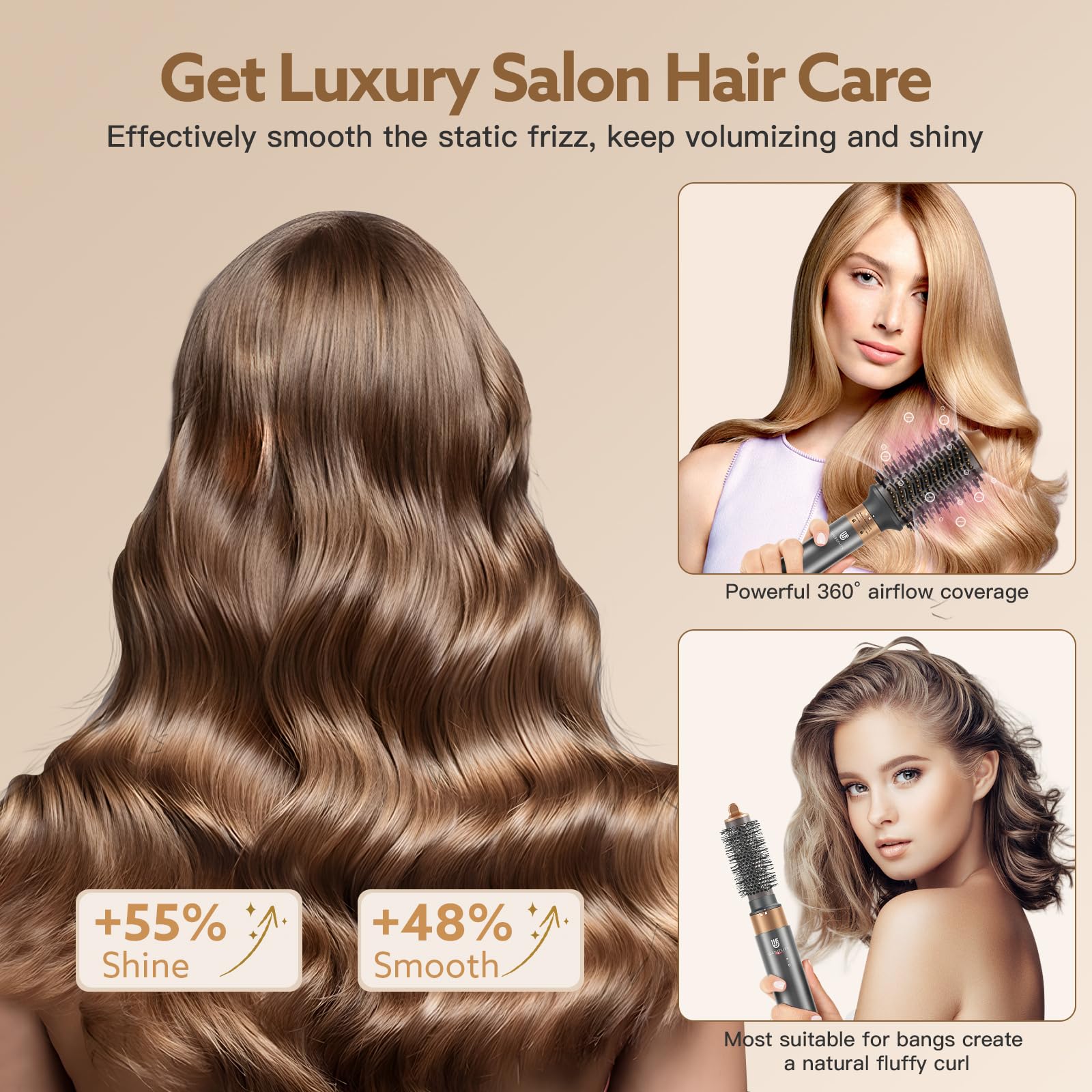 Webeauty 32mm round brush creates fluffy curls, great for bangs.