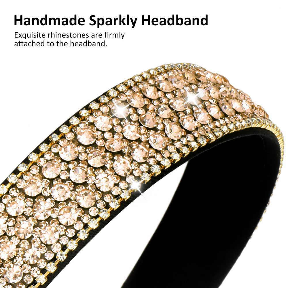 Wecoe rhinestone headband side view shows soft fabric lining