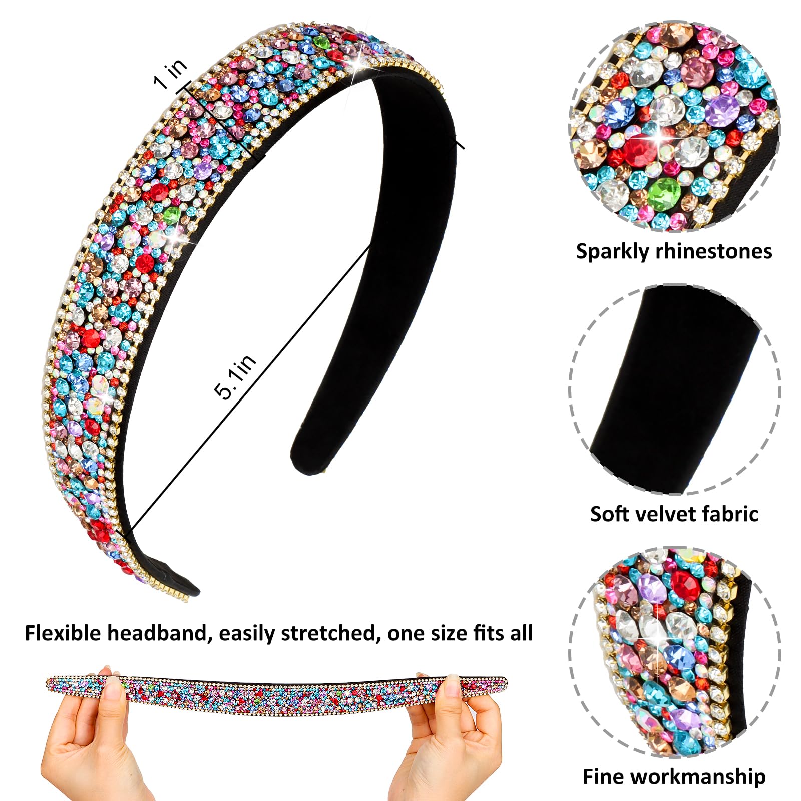 Wecoe rhinestone headband wearing on model demonstrates lightweight comfort