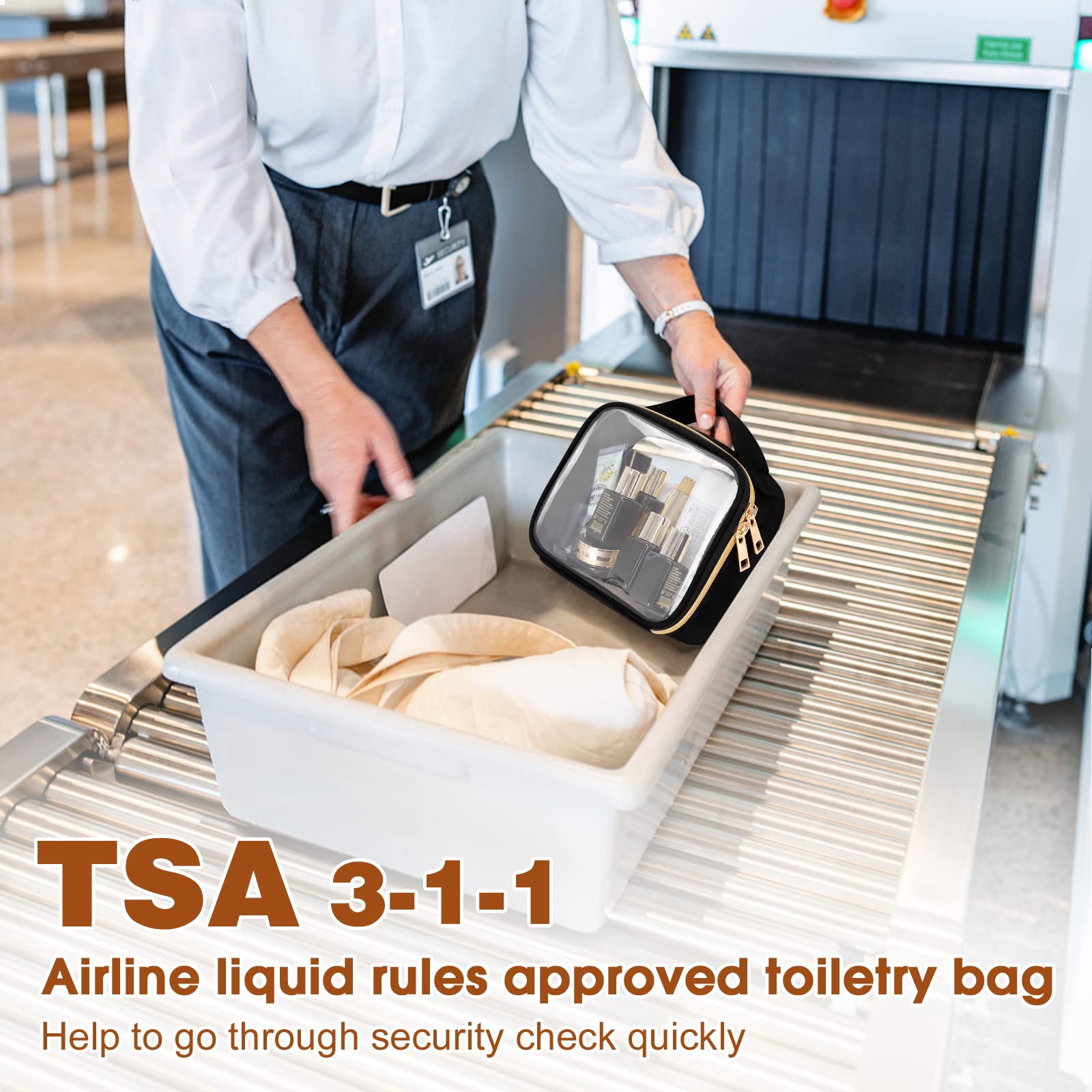 Wedama clear makeup bags with handles showing easy access during travel.