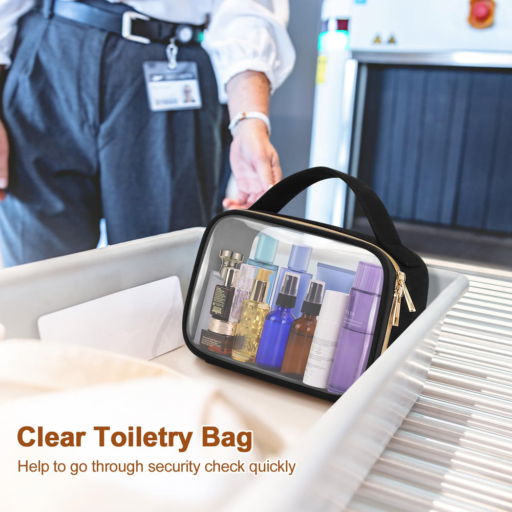 Wedama clear toiletry bag open 180-degree, easy access to travel essentials.