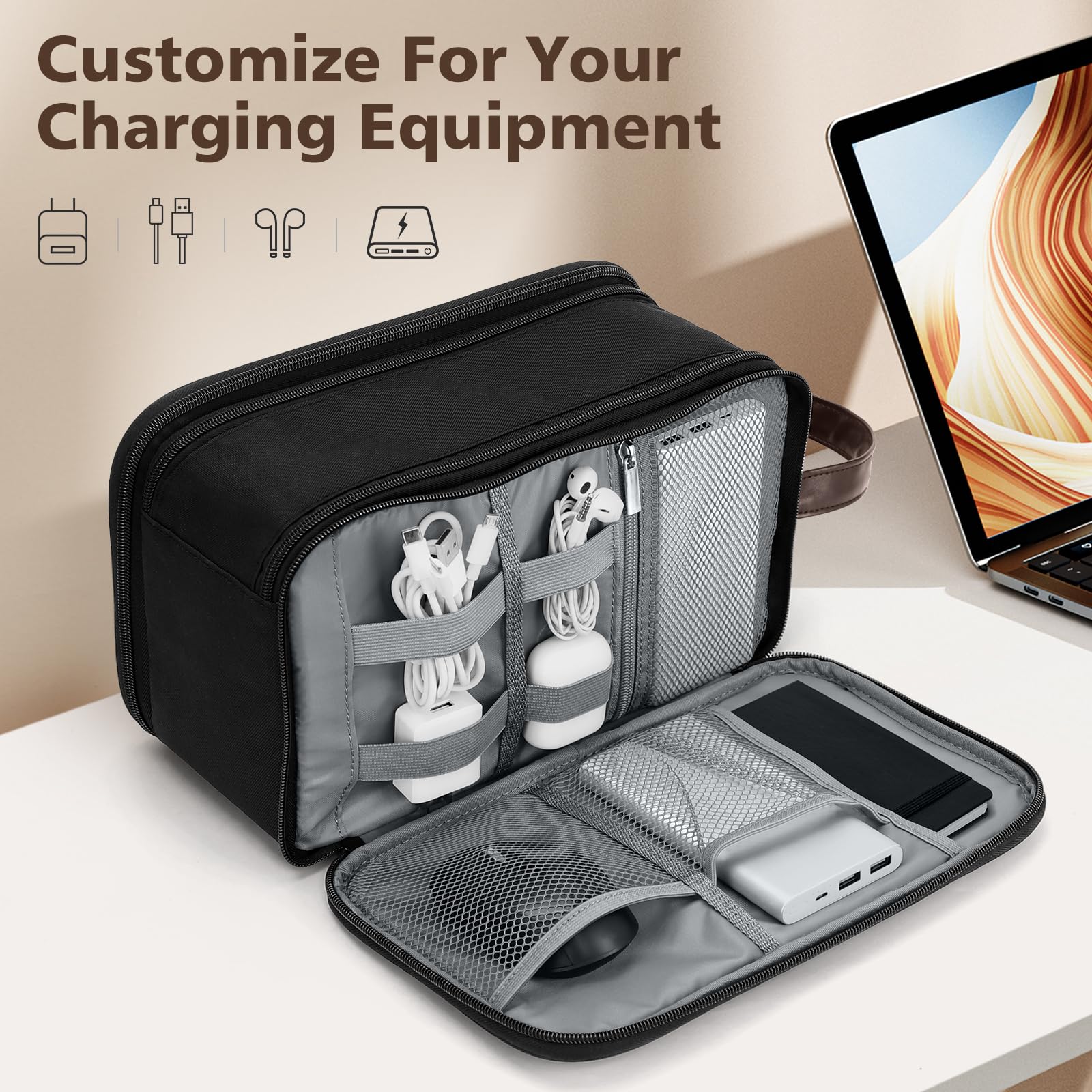 Wedama Toiletry Bag electronic-organizer-compartment neatly stores cords and chargers