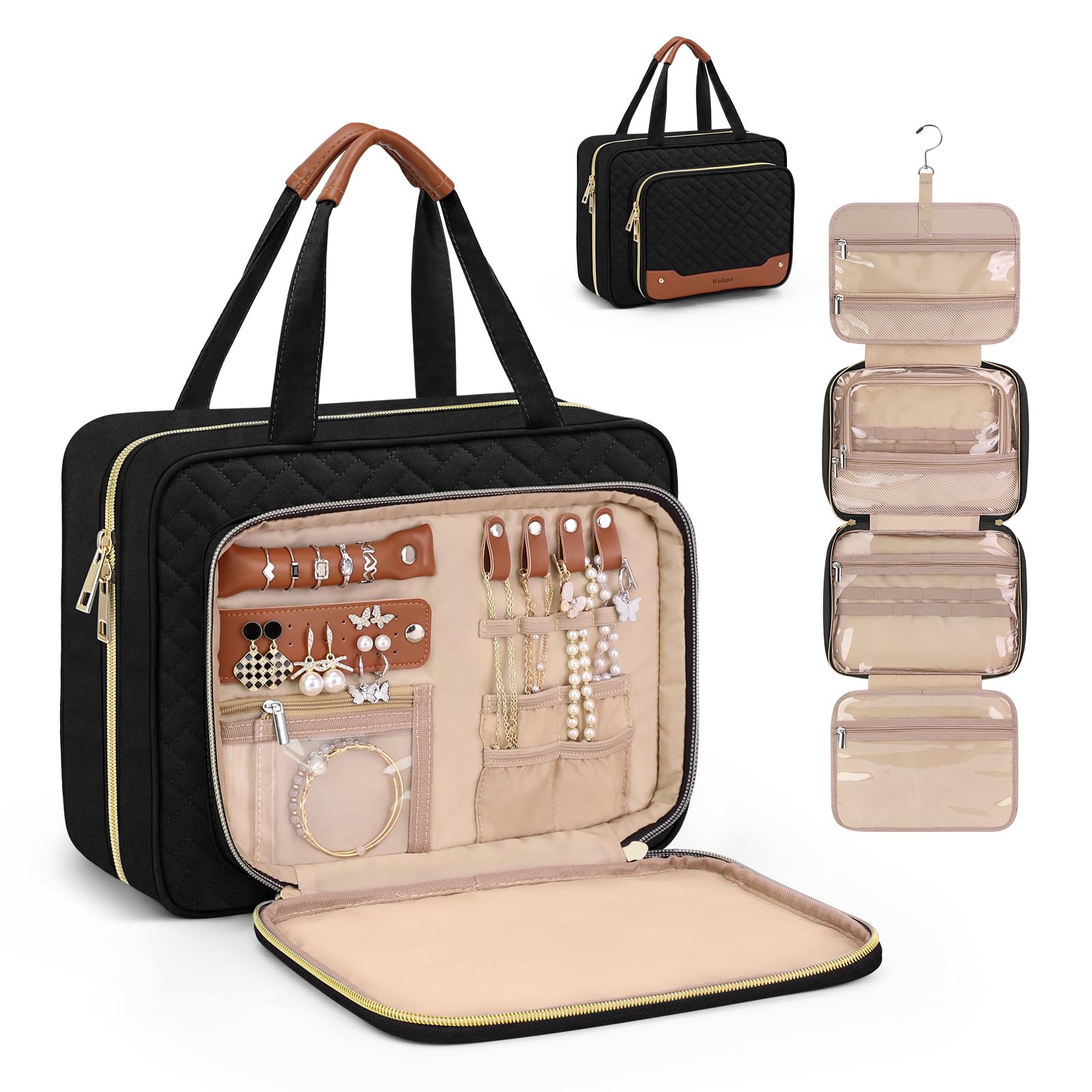 Wedama Toiletry Bag hanging back view for easy access on travels