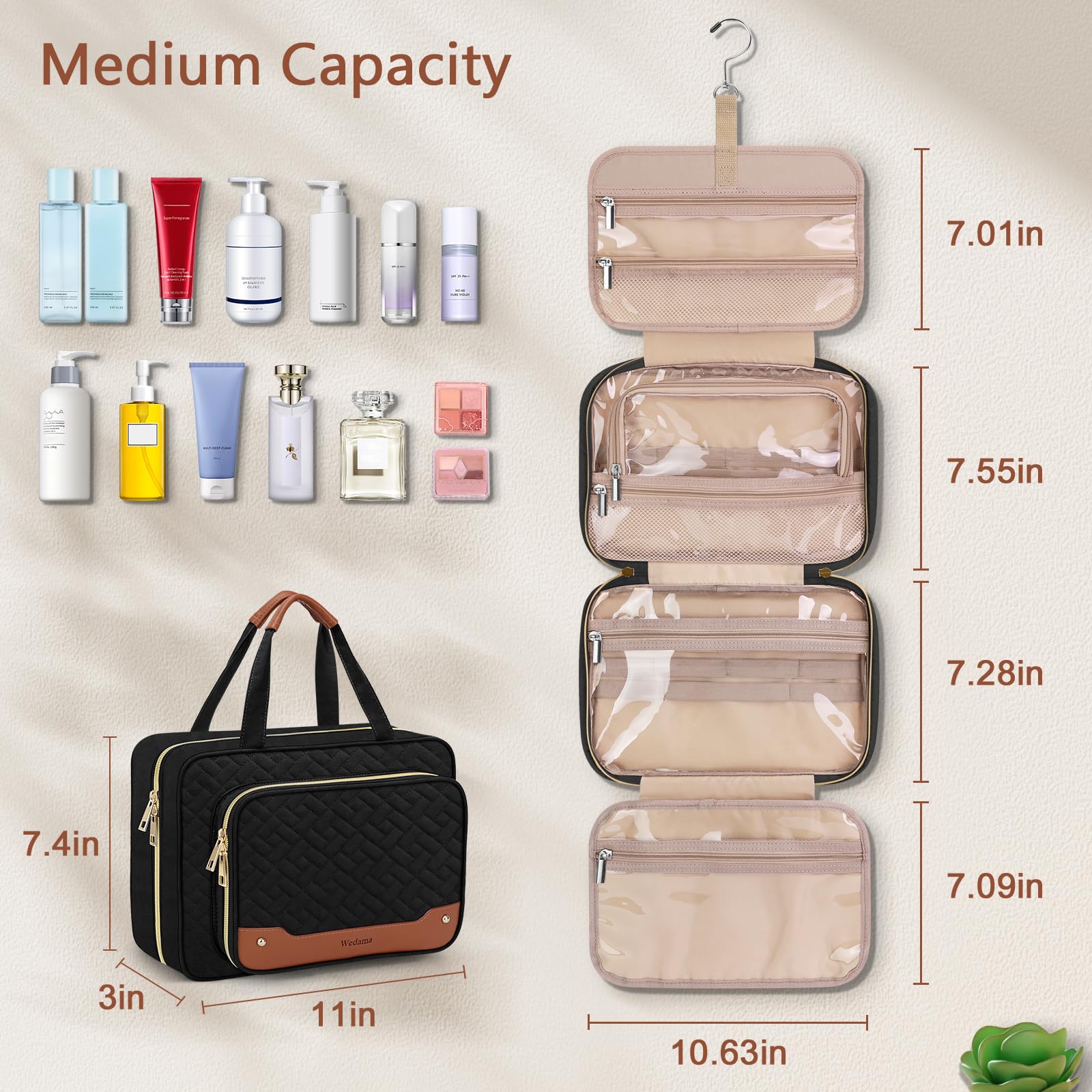 Wedama bag interior compartments display neat storage for cosmetics and tools