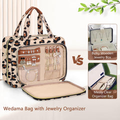 Wedama leopard bag interior with four compartments keeps items upright and separated.