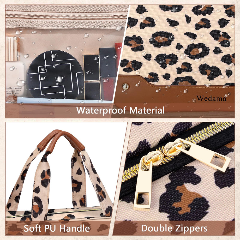 Wedama leopard bag's U-shaped opening provides quick access to items.