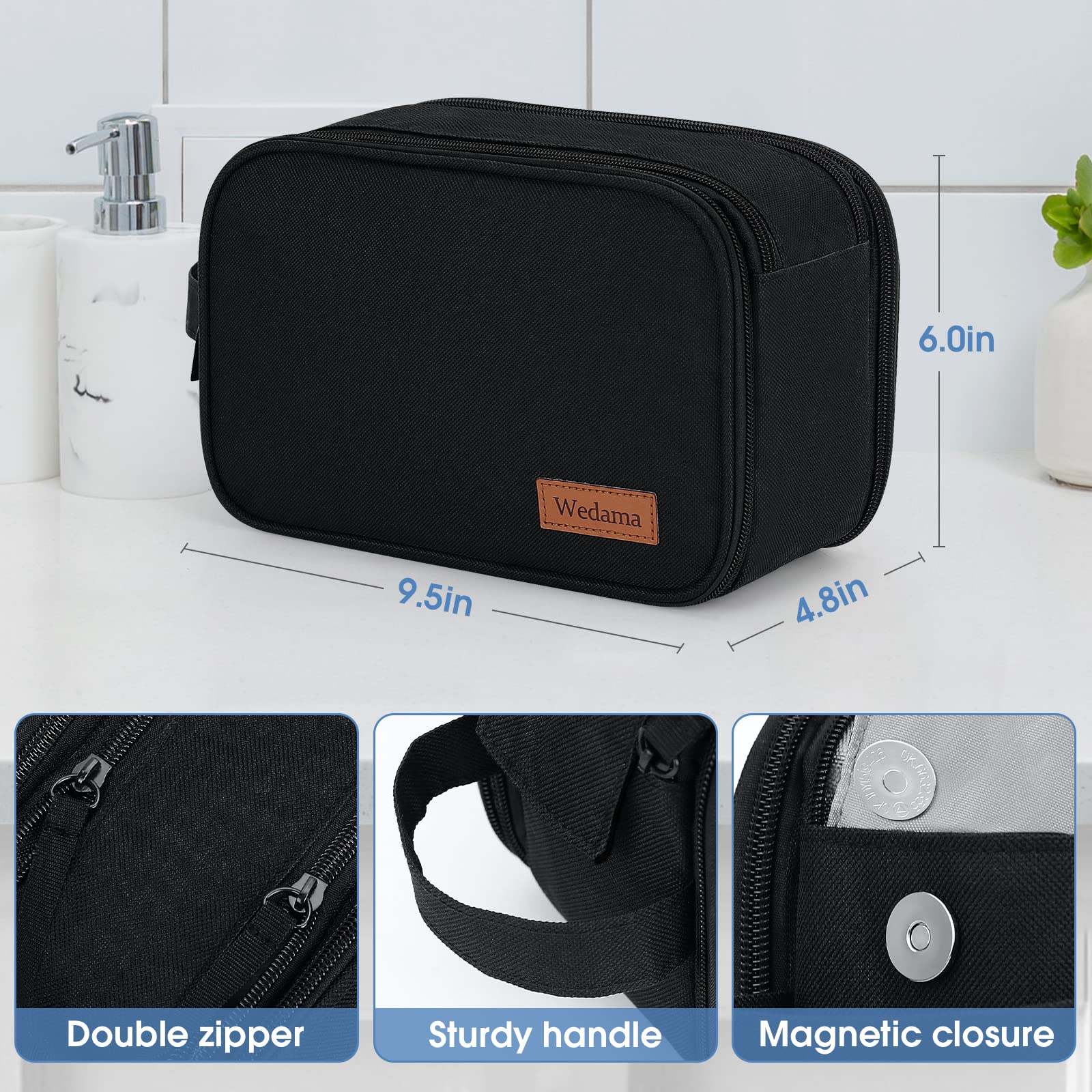 Wedama toiletry bag front pocket organizes toothbrushes and small grooming items for quick packing