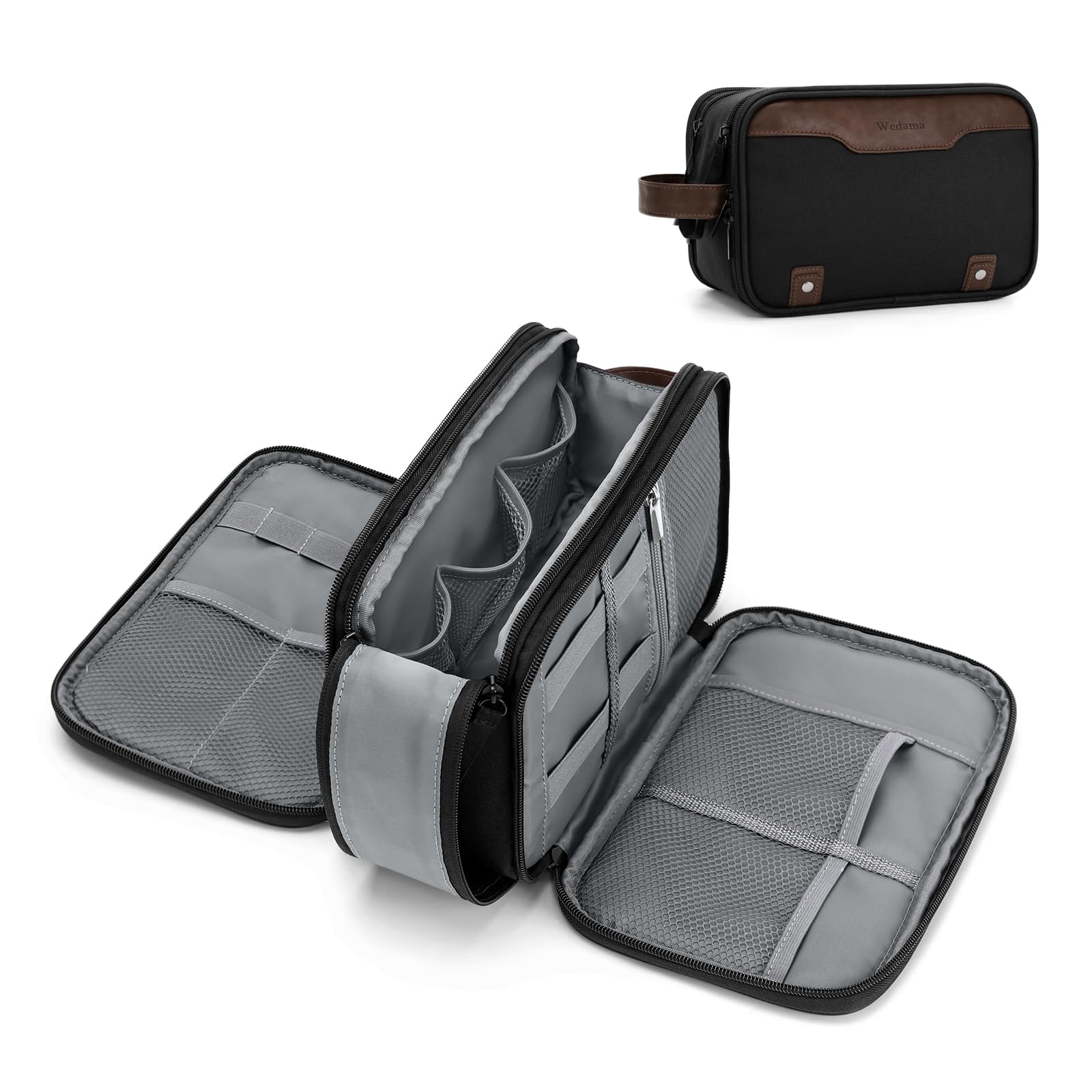 Wedama toiletry bag exterior with PU handle for easy carrying on travel