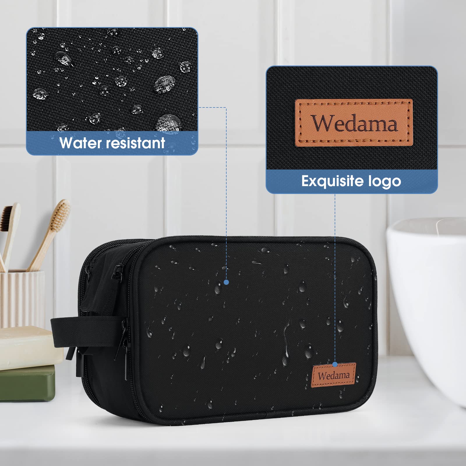 Wedama toiletry bag side-handle design lets you hang it for easy access