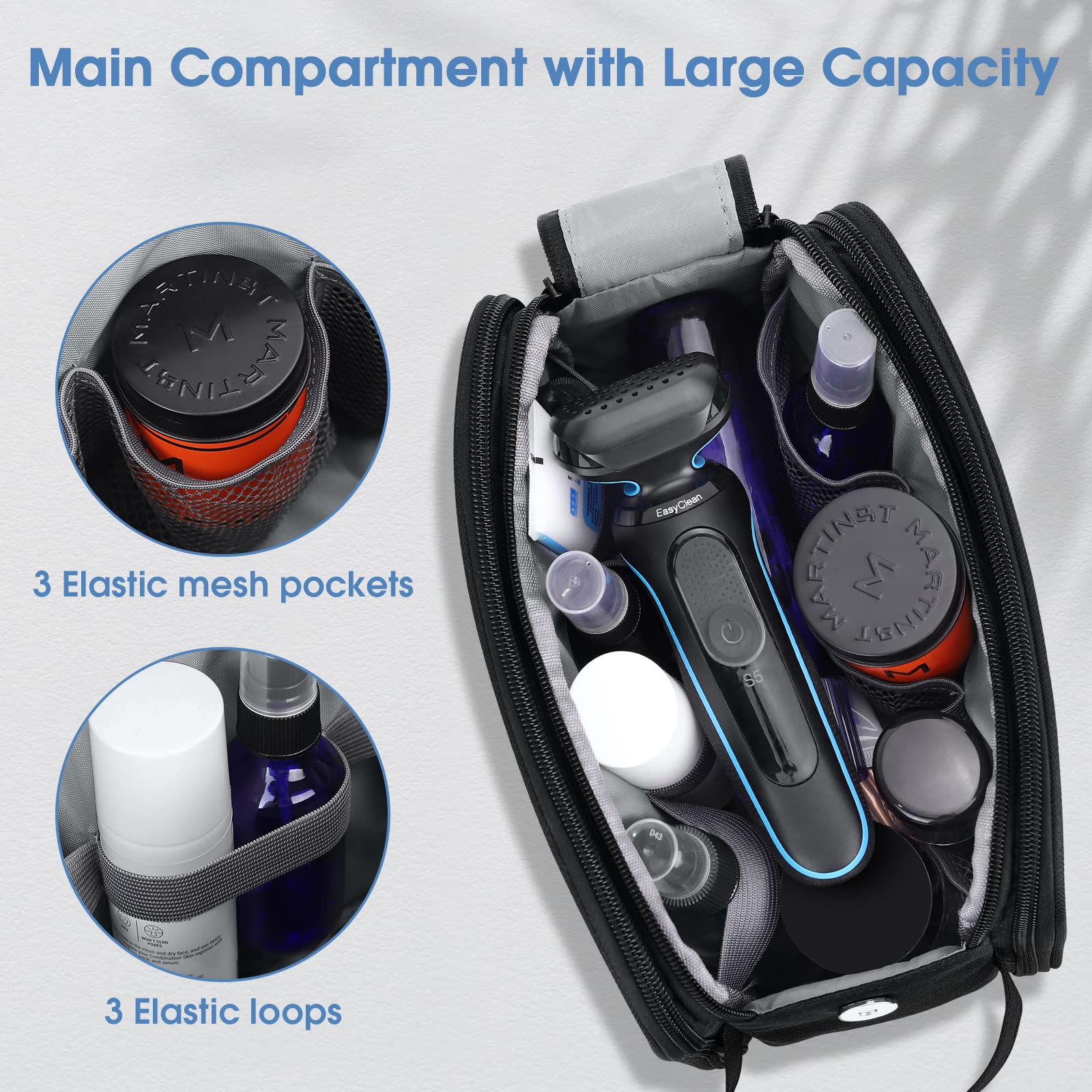 Wedama toiletry bag uses waterproof Oxford fabric to protect contents in damp bathrooms
