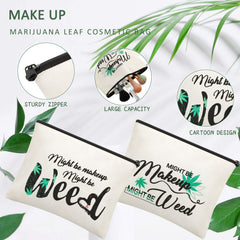Weewooday cotton-linen makeup bag opened to show roomy interior for cosmetics.