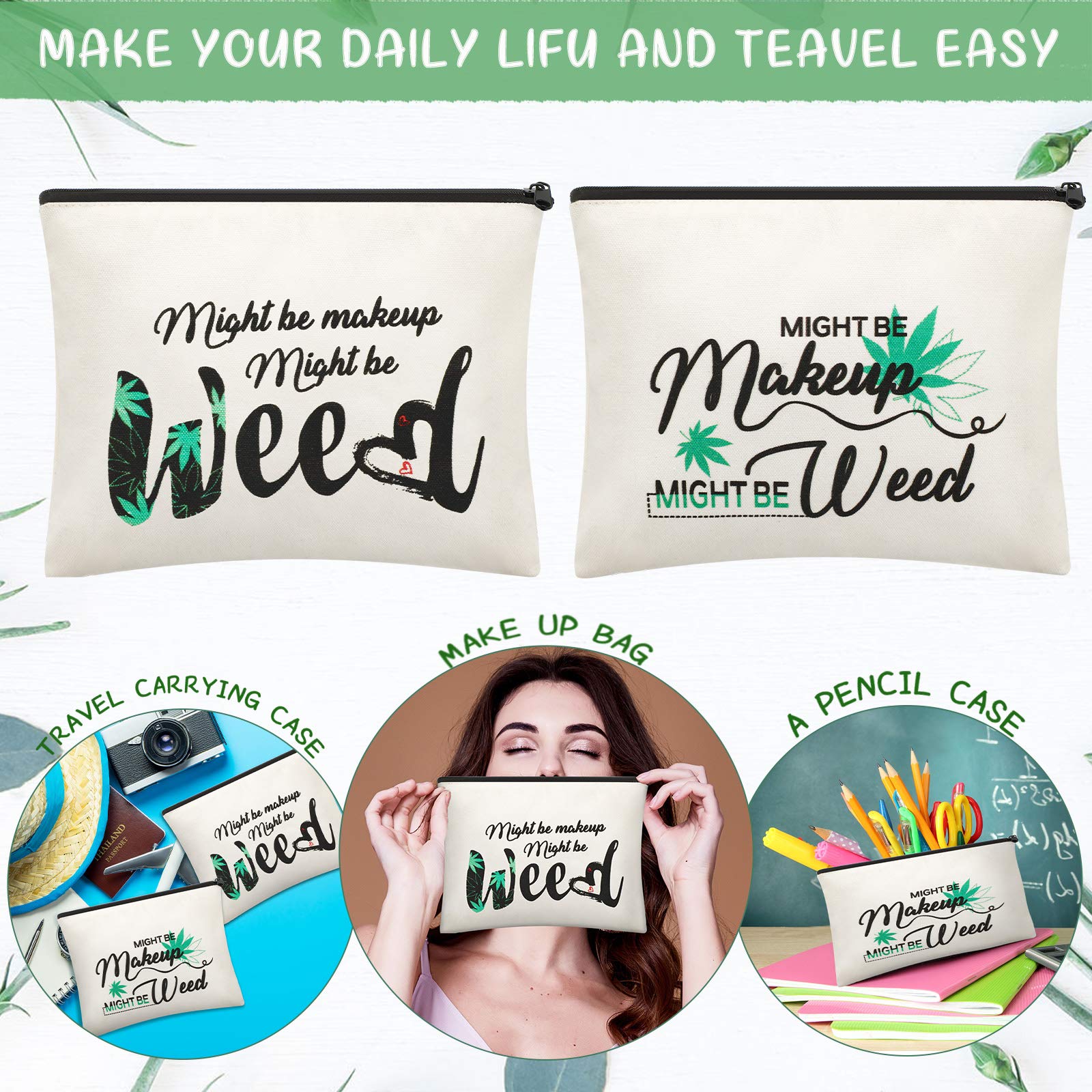 Weewooday travel-ready makeup bag with items demonstrates compact carry and organization.