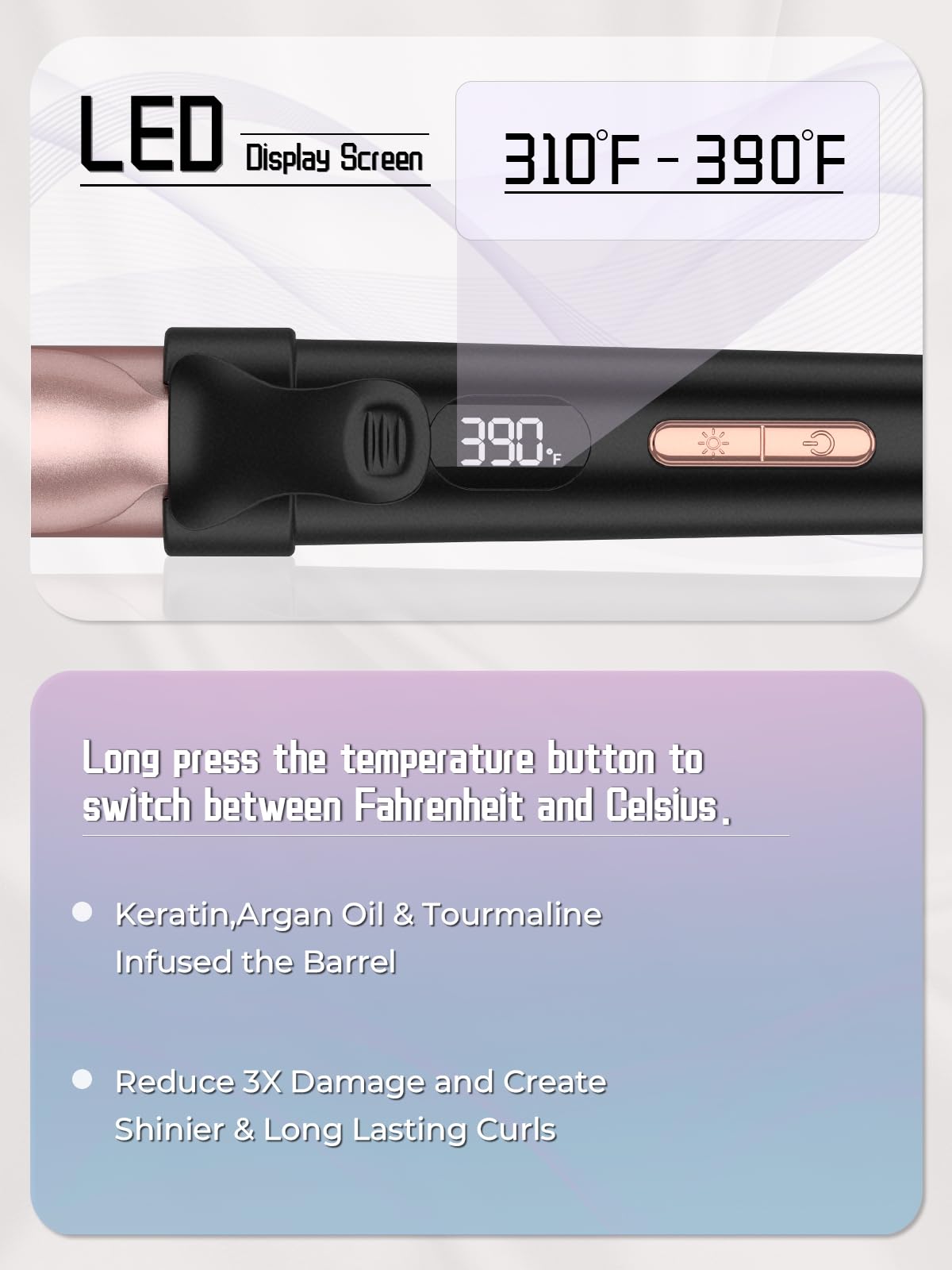 WEEYUM travel curling iron 360-degree cord for flexible styling.
