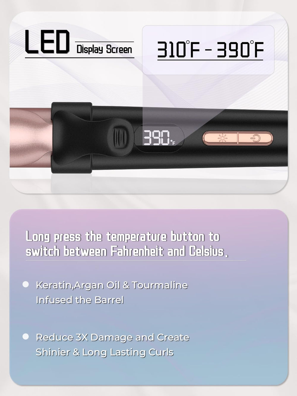 WEEYUM travel curling iron 360-degree cord for flexible styling.