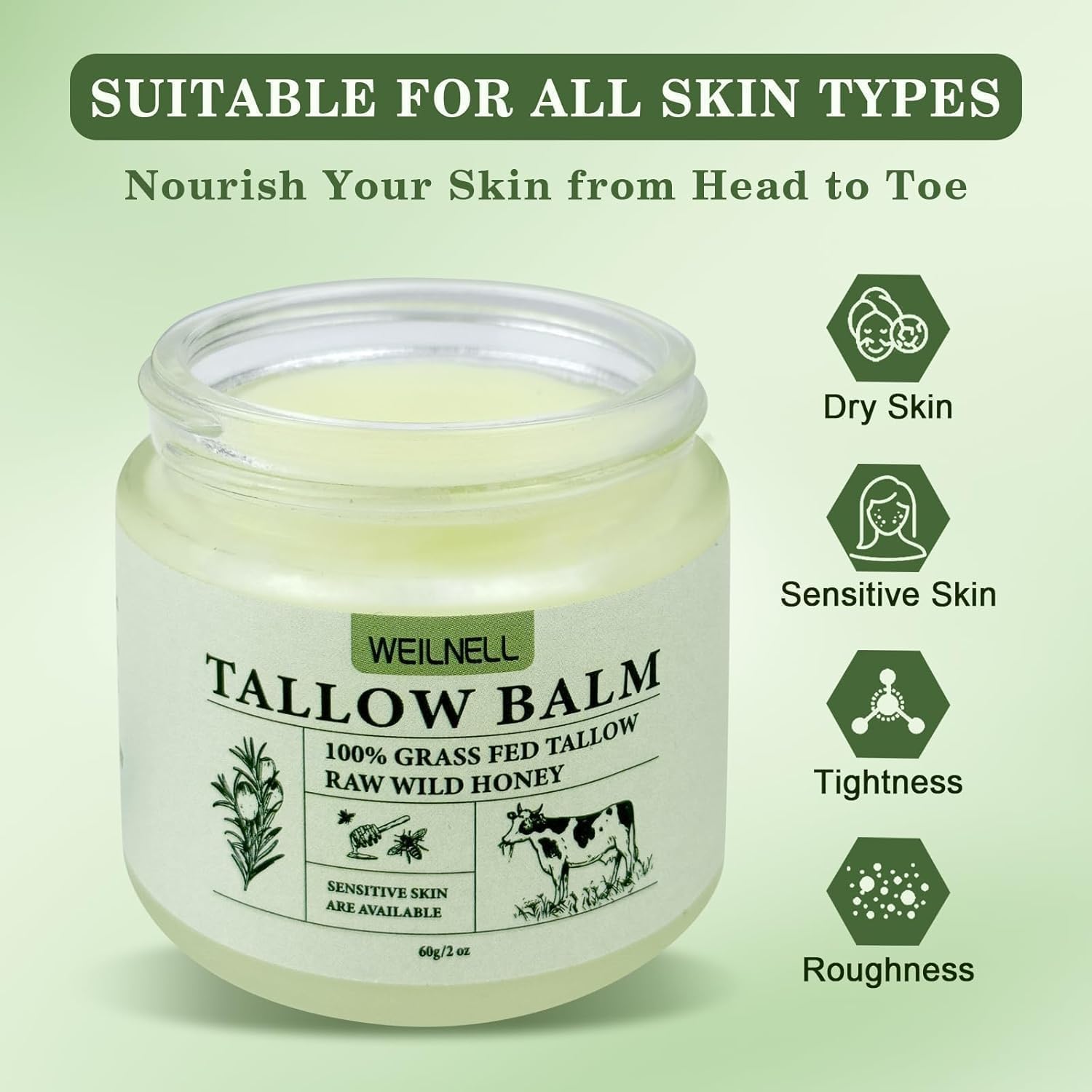WEILNELL ingredients list highlights grass-fed beef tallow and honey
