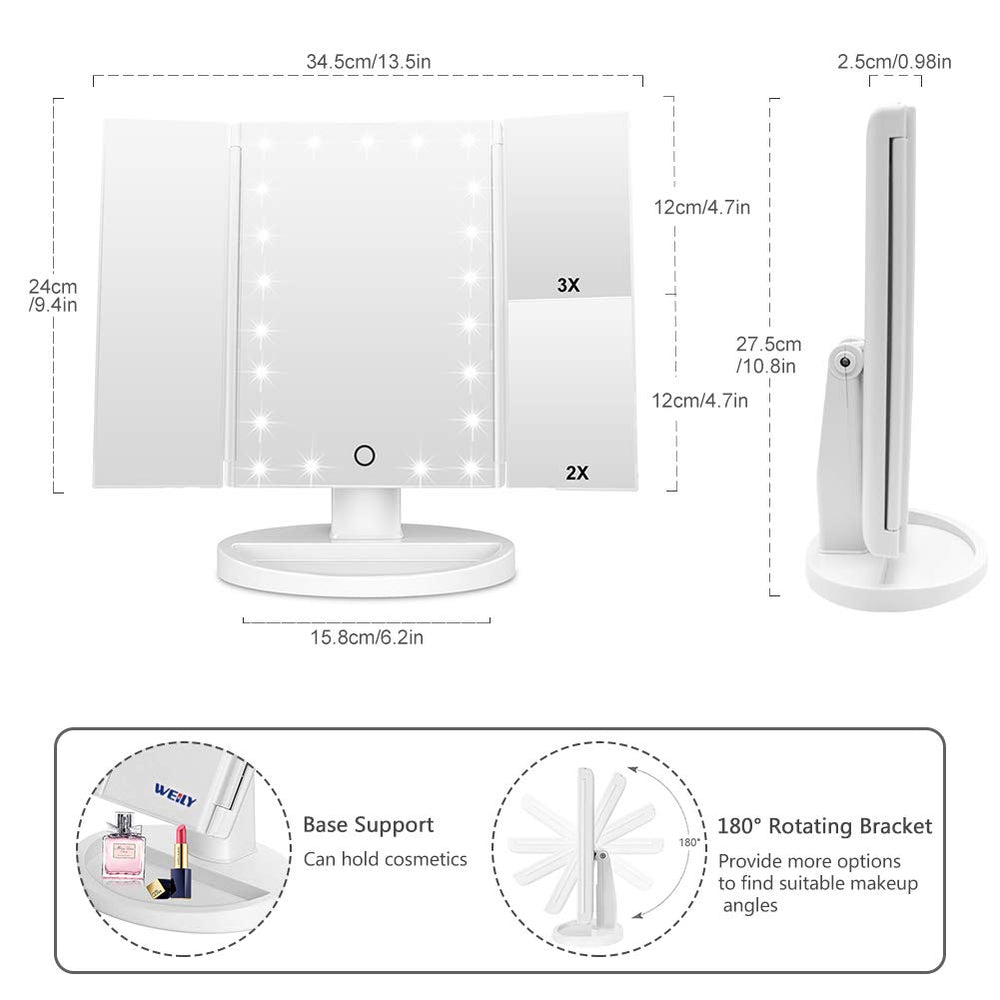 WEILY makeup mirror rotated 180 degrees for versatile viewing angles.