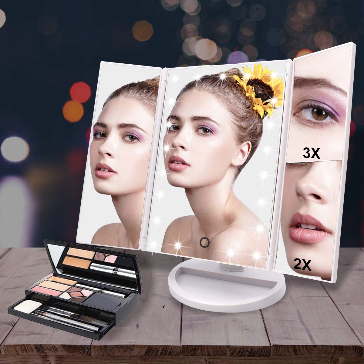 WEILY makeup mirror 2x/3x magnification for precise detailing.