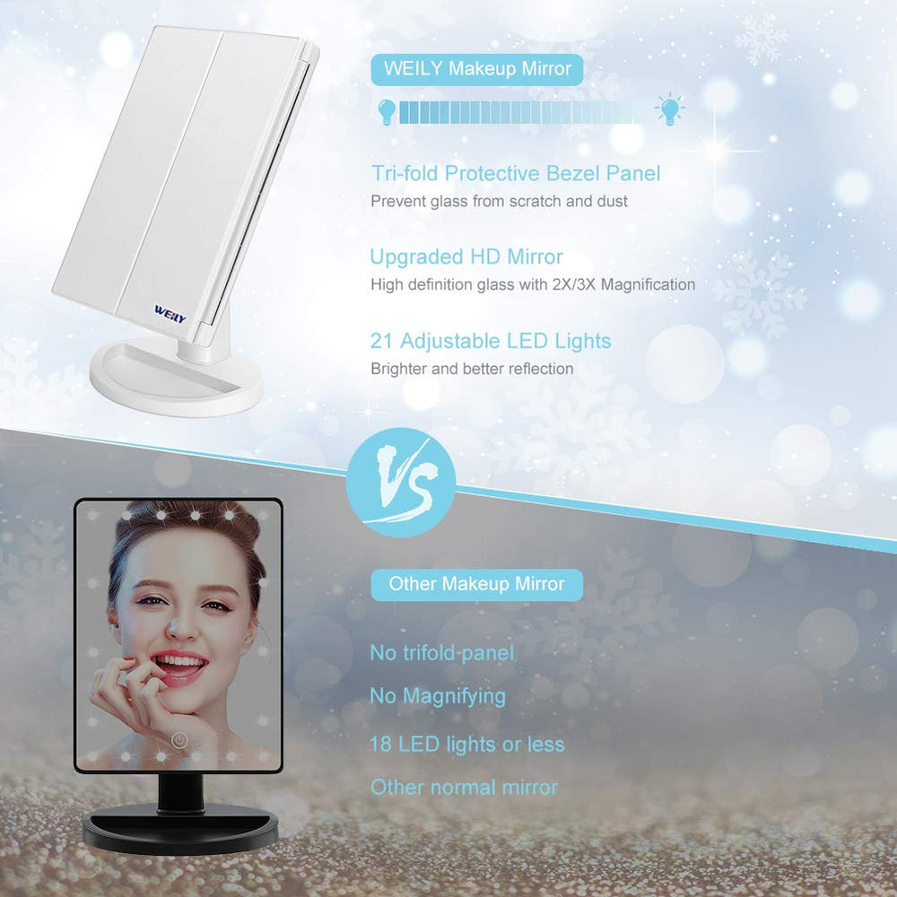 WEILY makeup mirror base recess holds jewelry and small cosmetics.