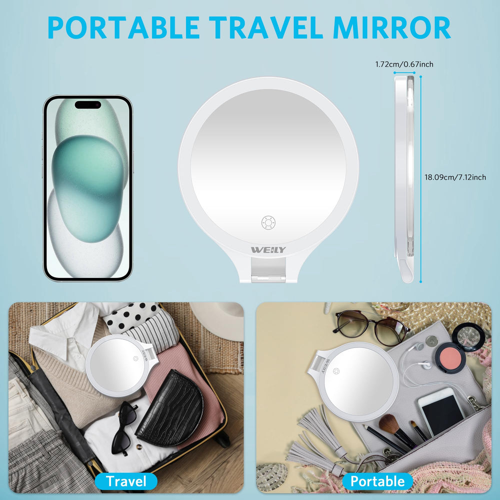 WEILY USB-C rechargeable battery powers the compact mirror.