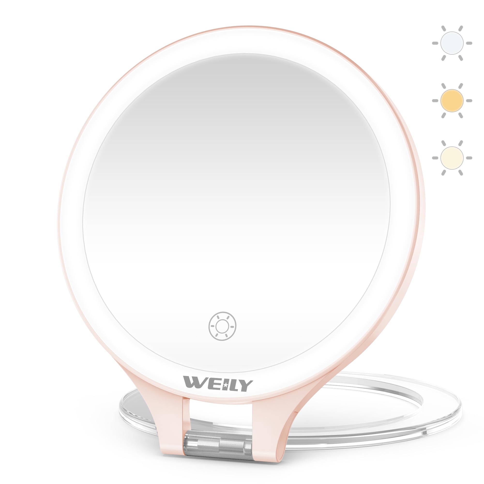 WEILY travel makeup mirror folded for easy packing and on-the-go touchups.