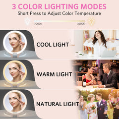 WEILY travel makeup mirror with 3-color lights for natural, warm or white makeup scenarios.