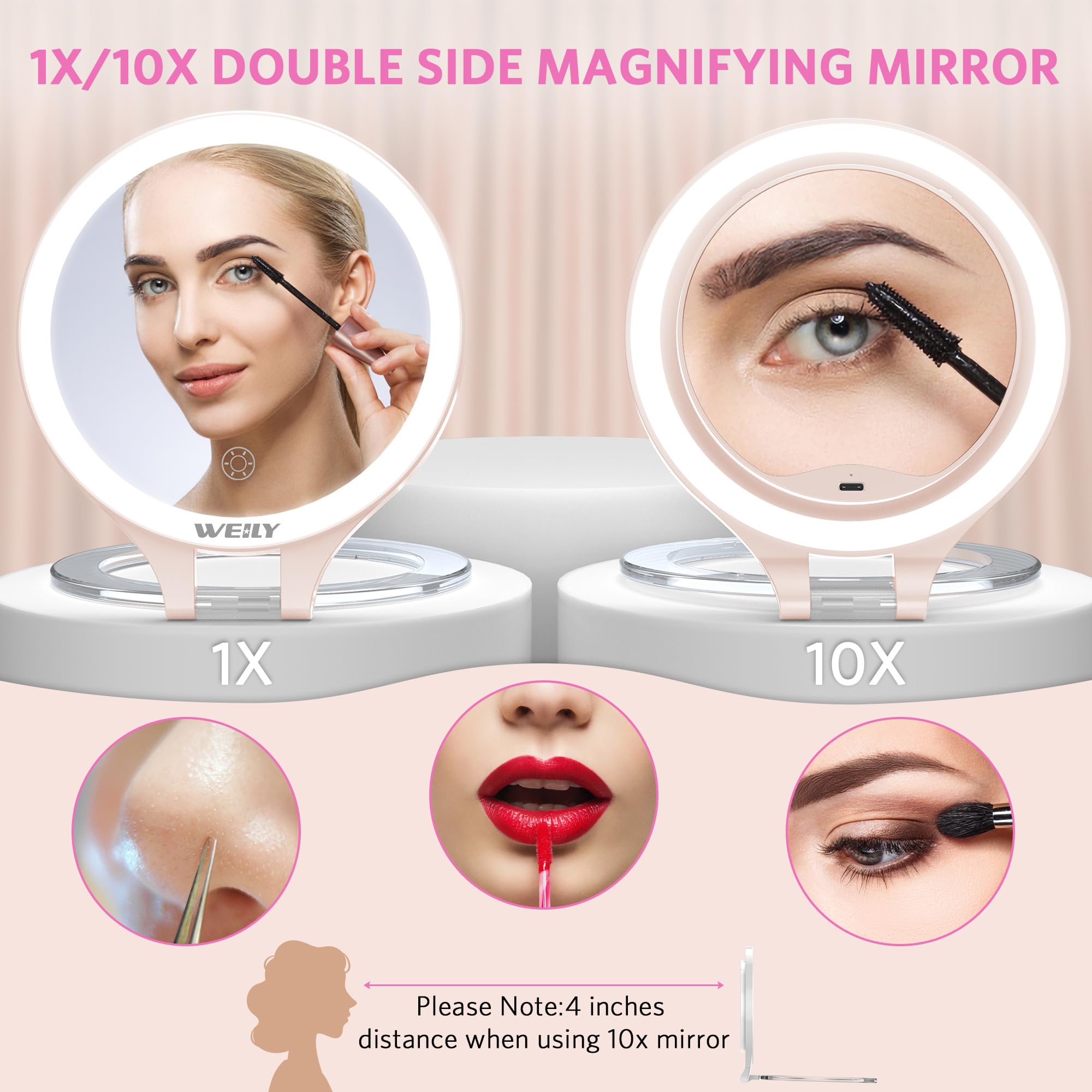 WEILY mirror offers 312-degree rotation to reach the perfect angle.