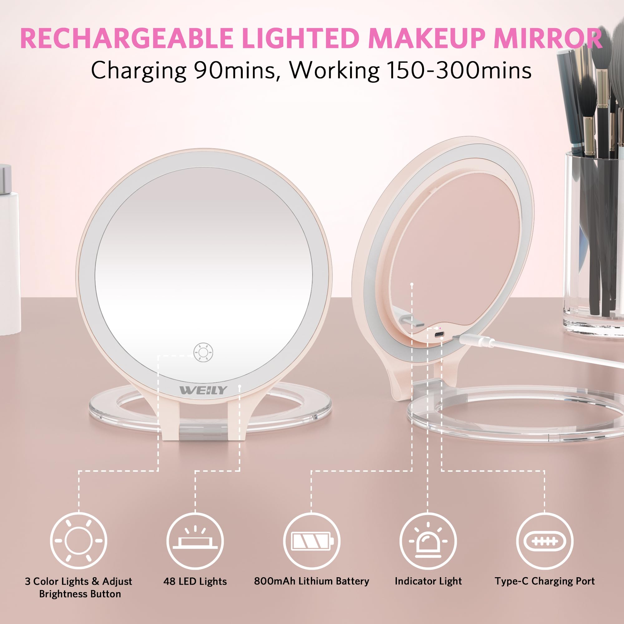 WEILY foldable travel mirror stays bag-friendly for on-the-go styling.