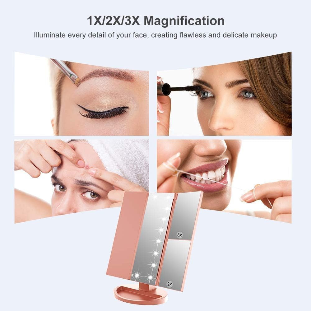 WEILY tri-fold vanity mirror compact for travel and storage