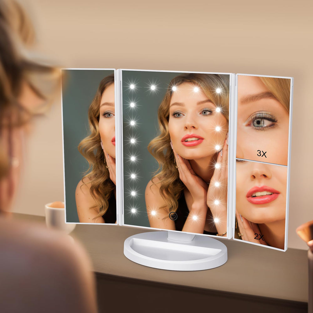 WEILY vanity mirror showing 1x center view with 2x and 3x magnification for detail