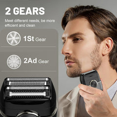 Welclux shaver LED display shows battery and RPM at a glance.