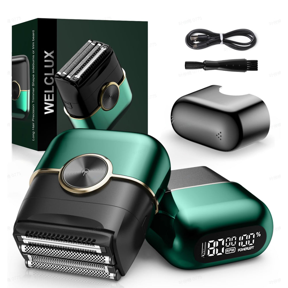 Welclux Royal Green foil shaver with 4 floating blades for precise, comfortable shaving.