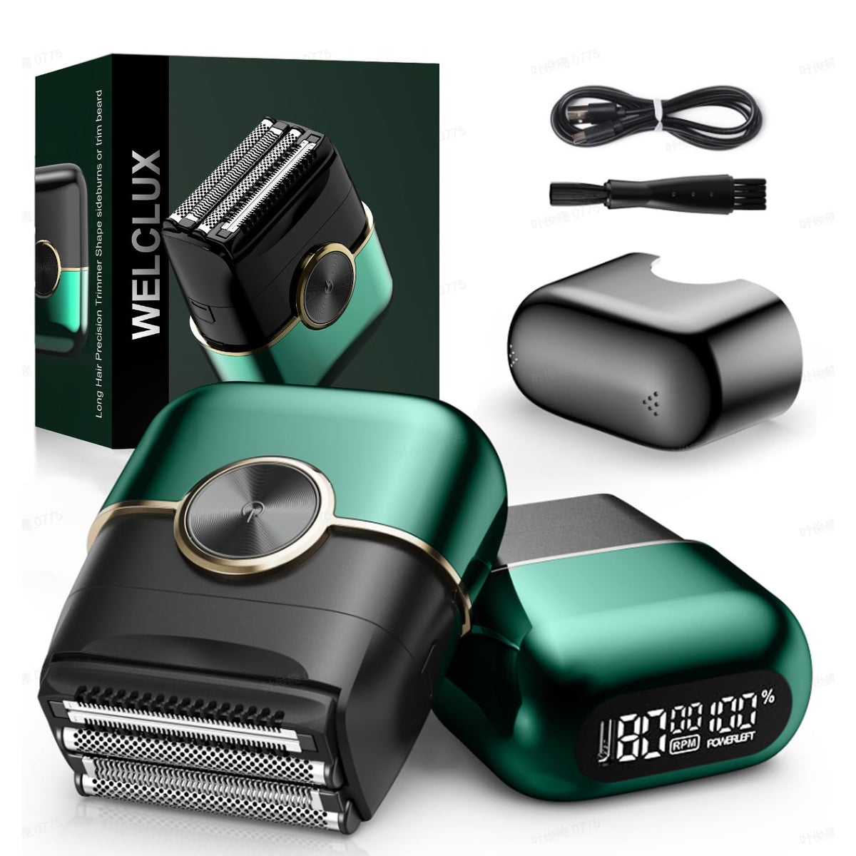 Welclux Royal Green foil shaver with 4 floating blades for precise, comfortable shaving.