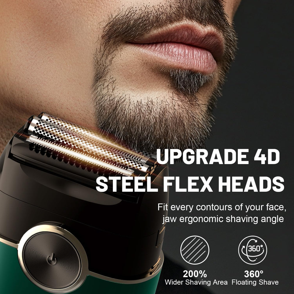 Welclux Royal Green foil shaver big LED display for quick power checks.