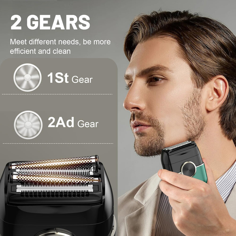 Welclux Royal Green foil shaver IPX7 waterproof for dry or wet use and easy cleaning.