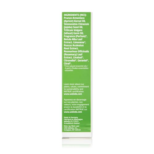 Weleda Birch Cellulite Oil ingredients include birch leaves, rosemary, and ruscus for skin vitality.