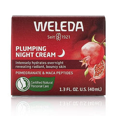 Weleda Face Care Plumping Night Cream jar opened showing creamy texture.