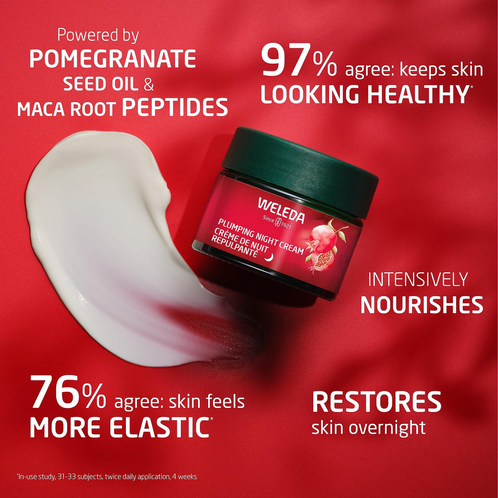 Weleda packaging for Plumping Night Cream highlighting plant-based formulation.