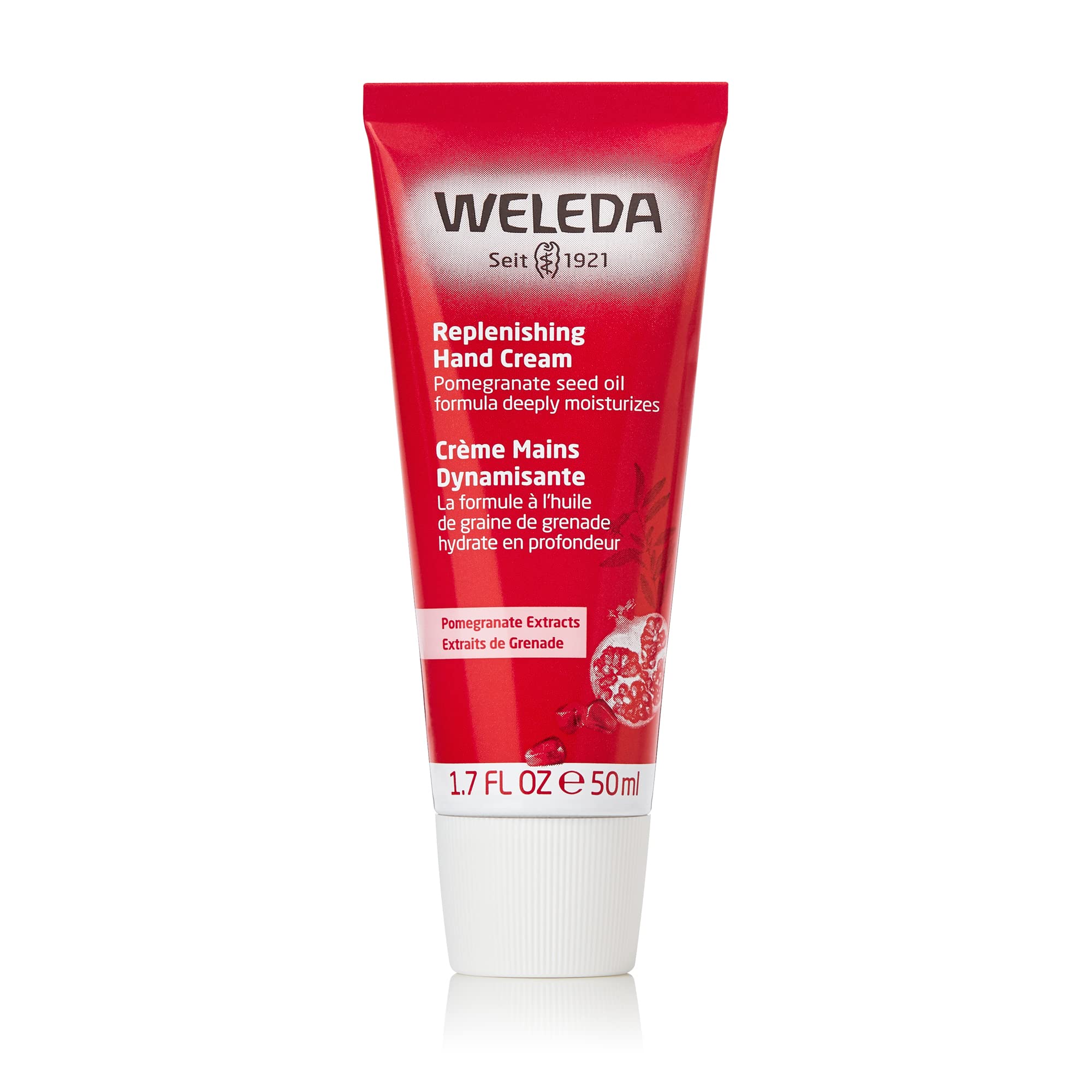 Weleda Regenerating Pomegranate Hand Cream bottle showing daily nourishing moisture