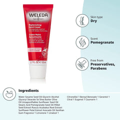 Weleda Regenerating Pomegranate Hand Cream swirl on hand shows silky texture and comfort