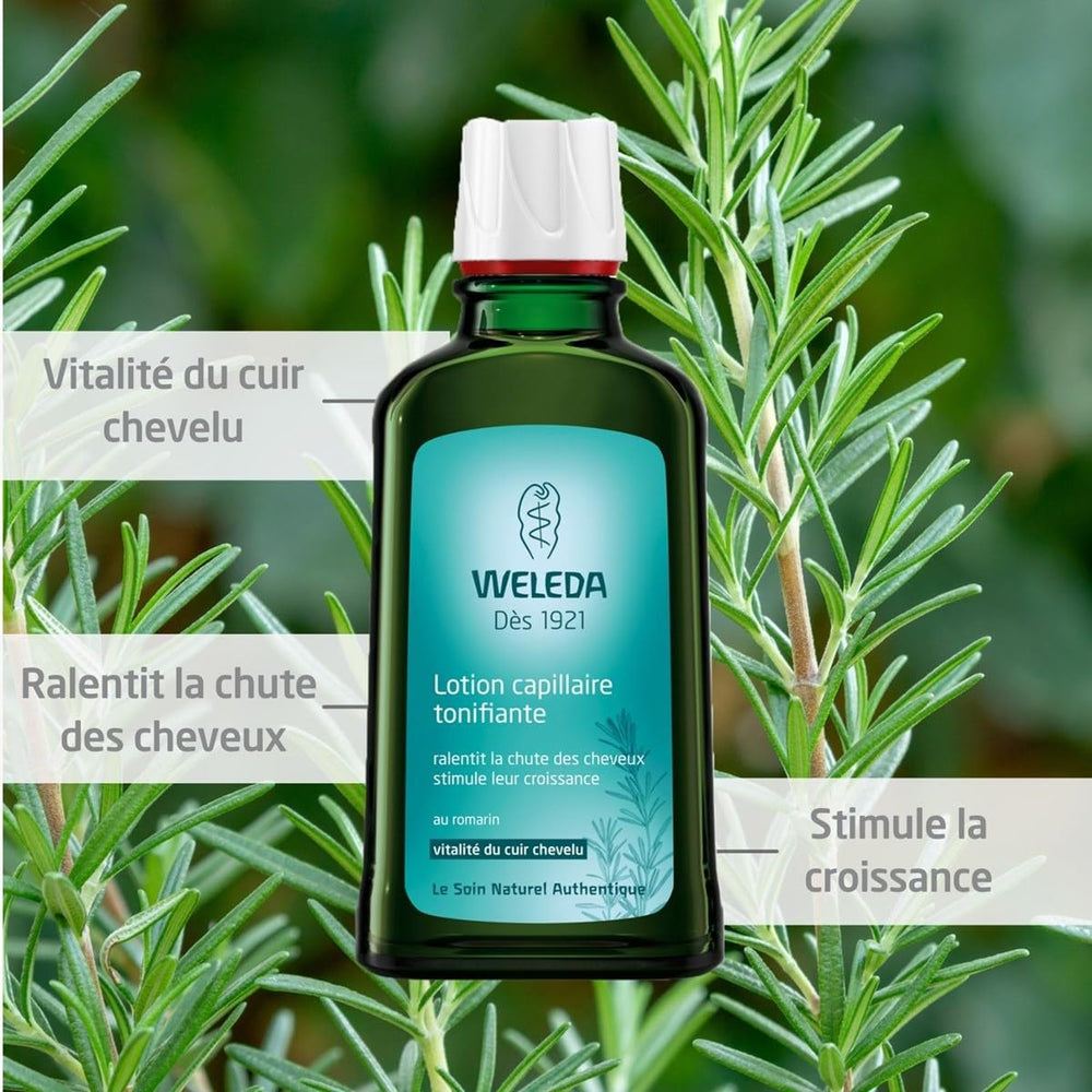 Close-up of applying Weleda Revitalizing Hair Tonic for a refreshing scalp massage.