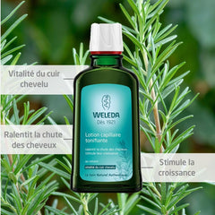 Close-up of applying Weleda Revitalizing Hair Tonic for a refreshing scalp massage.