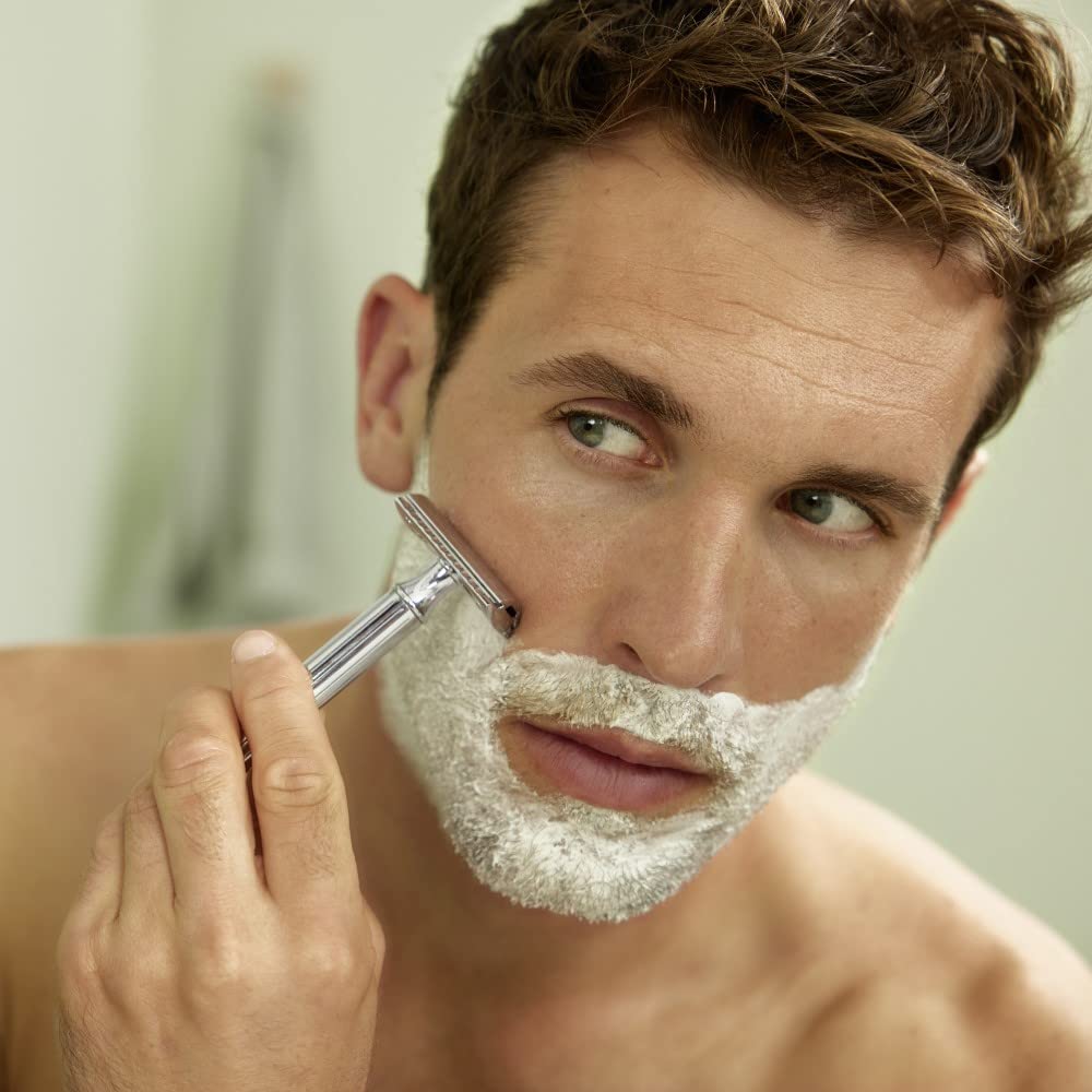 Weleda almond milk formulation softens skin for shaving.