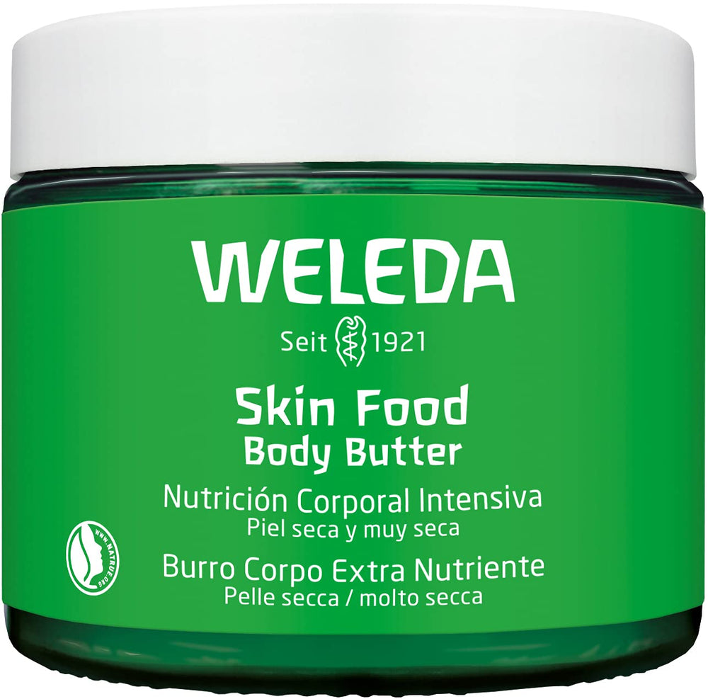 Weleda Skin Food Intensive Butter jar closeup for lasting moisture after bath