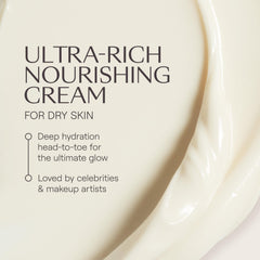 Close-up of hydrated hands and elbows with Weleda Skin Food.