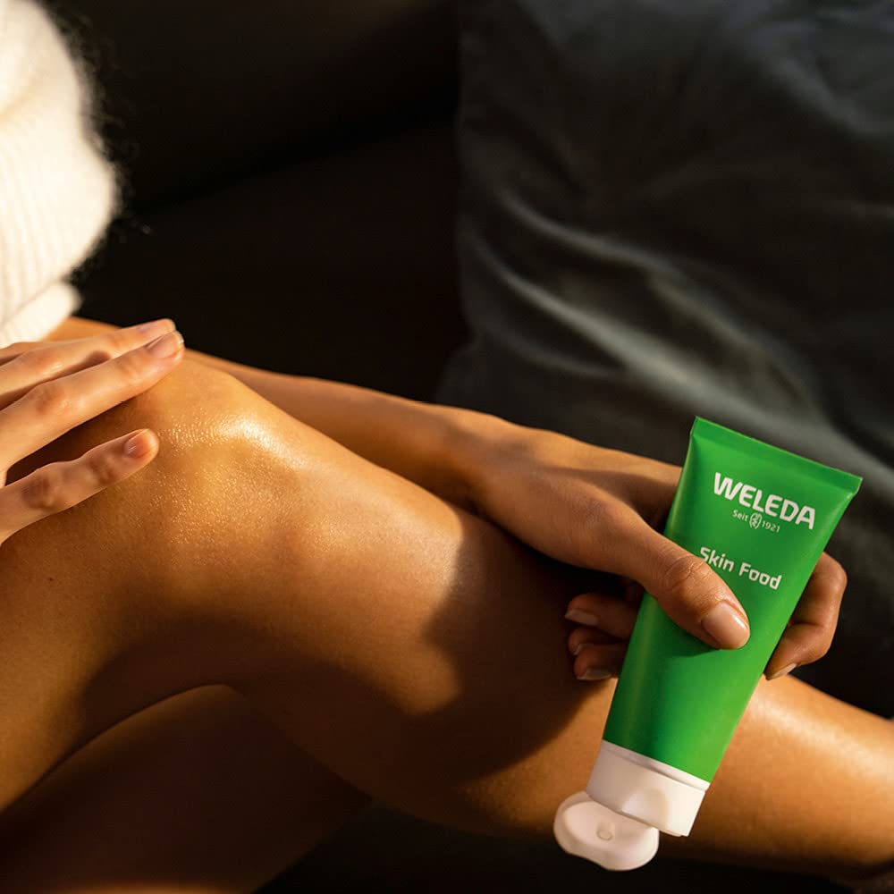 Weleda Skin Food Small 1oz Cream packaging and label emphasize vegetarian-friendly skincare.