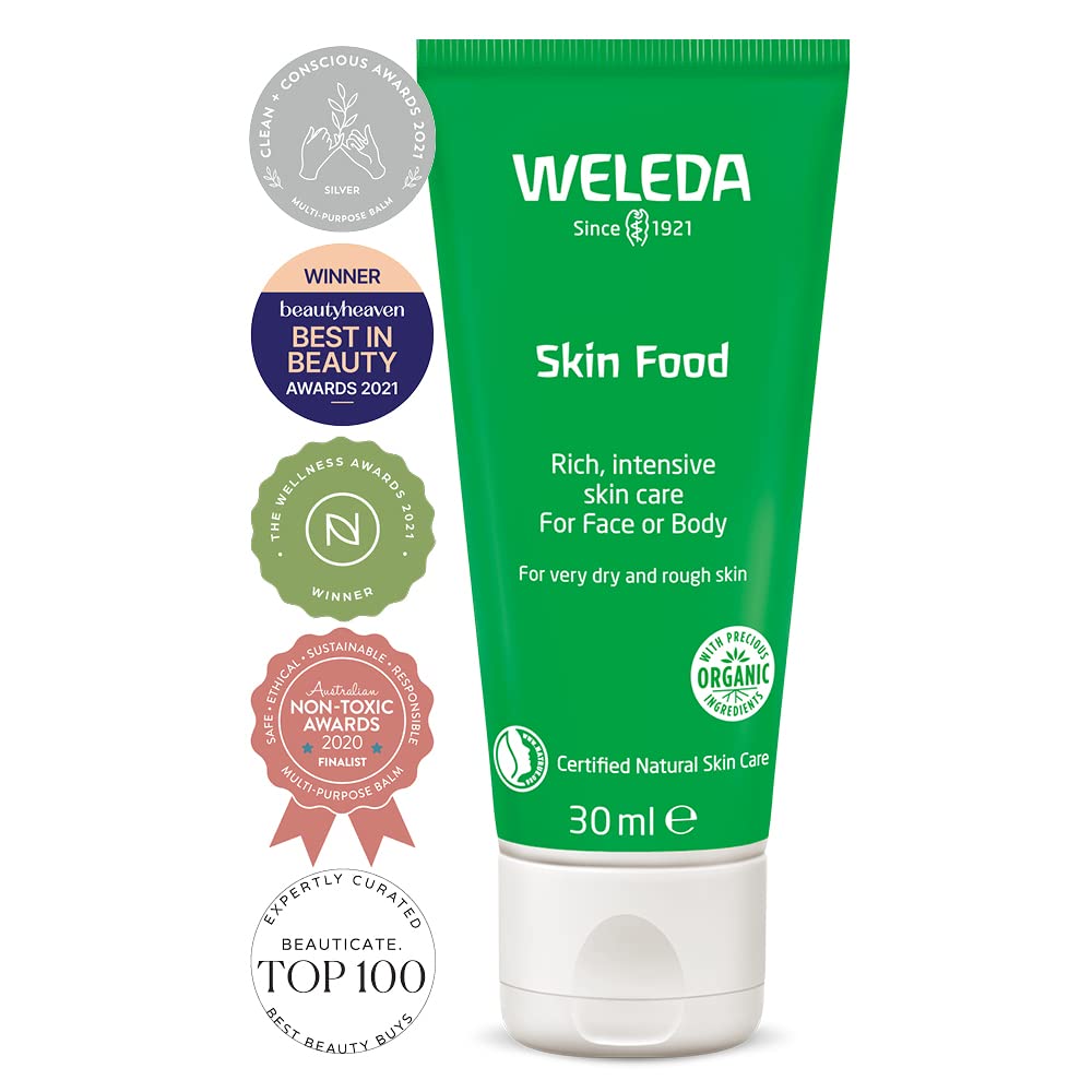 Weleda Skin Food Small 1oz Cream travel-friendly packaging fits in bags for daily care.