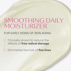 Weleda Smoothing Day Cream swirl on cheek demonstrates softening and radiant finish.
