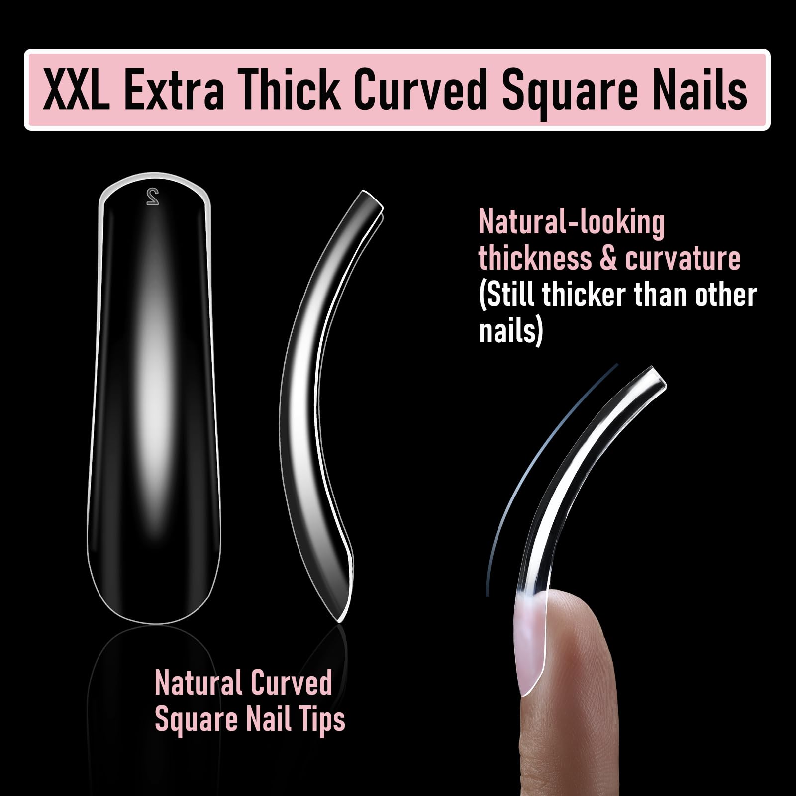 Wellquinn press-on nails curved-square tips close-up showing durable thickened design.